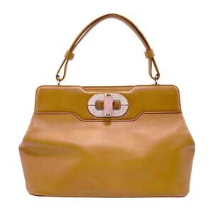 Auth BVLGARI Handbag Shoulder Bag Brown Leather - z2522